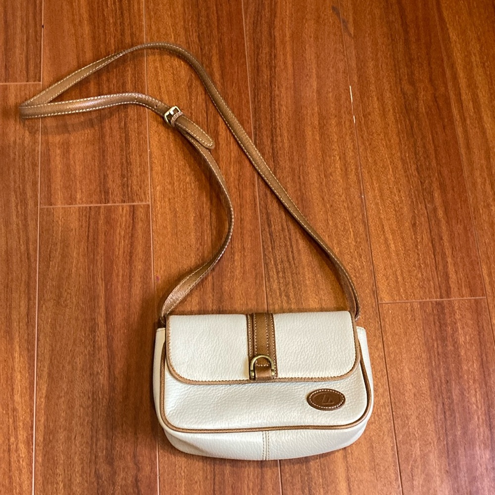 Vintage Liz Claiborne Cream and Tan Leather Shoulder Mini Purse gold hardware